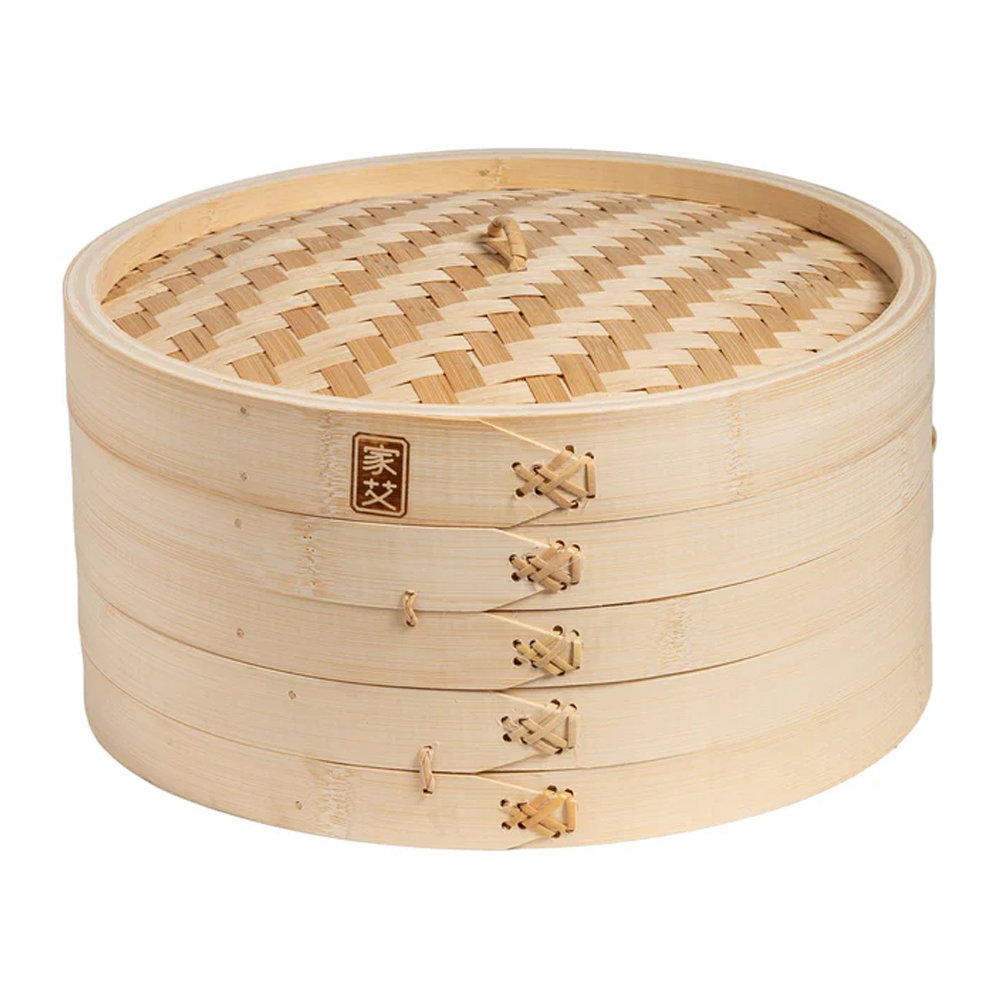 Winco Joyce Chen 2 Tier Bamboo Steamer Baskets, 12"