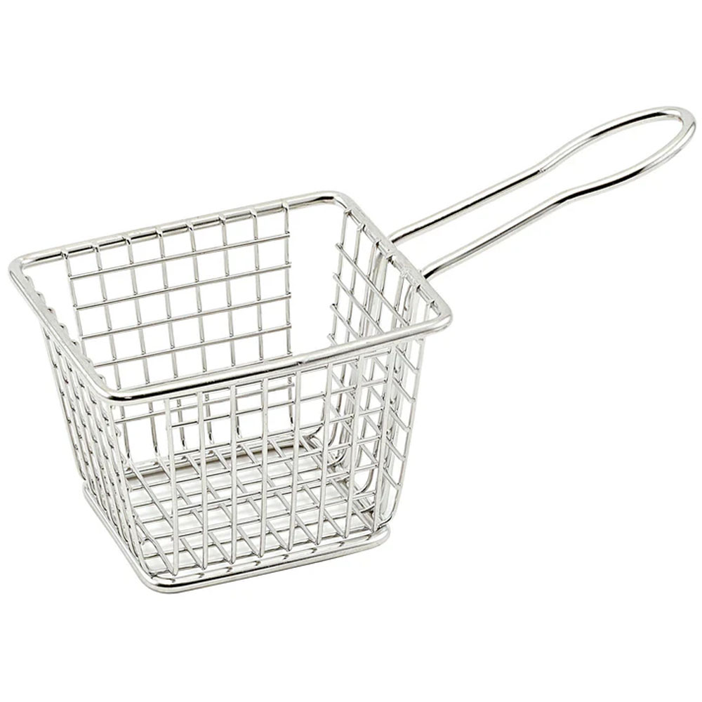 Winco Mini Rectangular Stainless Steel Fry Basket, 4" x 3" x 3"