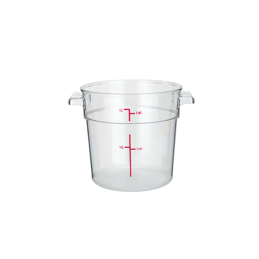 Winco PCRC-1 Clear Round Food Storage Container 5-1/8" x 6-3/8" x 4-7/8"H - 1 Qt.