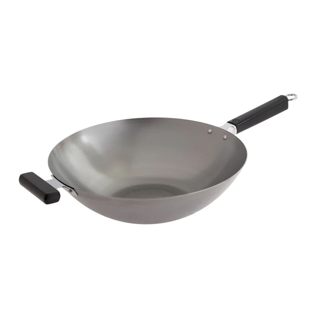 Winco Professional Series Carbon Steel Flat Bottom Wok, 14"
