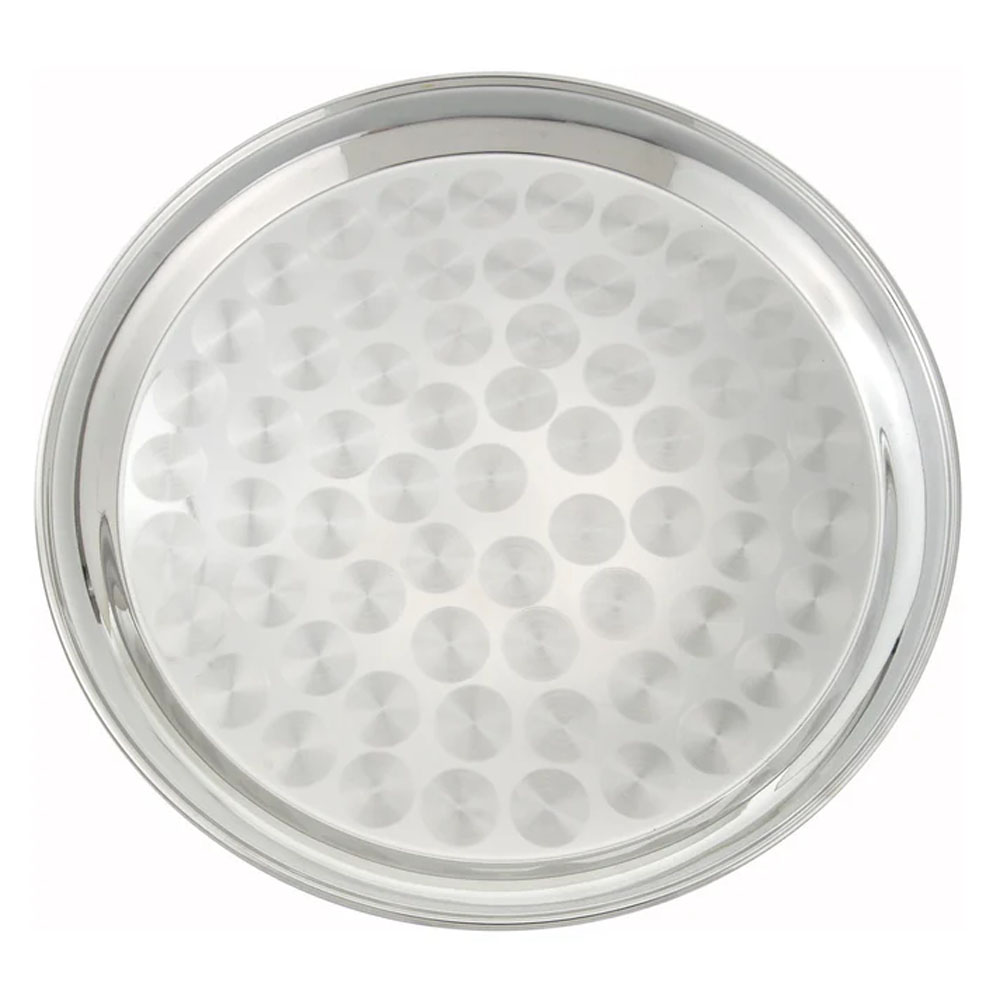 Winco Round Tray, Stainless Steel, Swirl Design