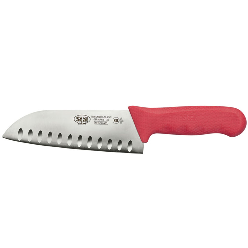 Winco Stal 7" Red Santoku Knife