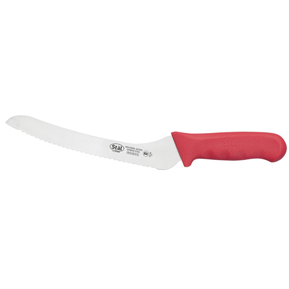Winco Stal 9" Red Offset Bread Knife 