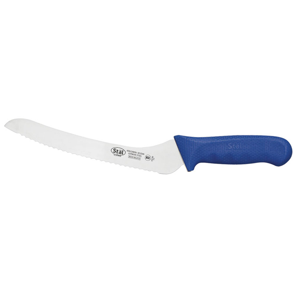 Winco Stal 9" Blue Offset Bread Knife 