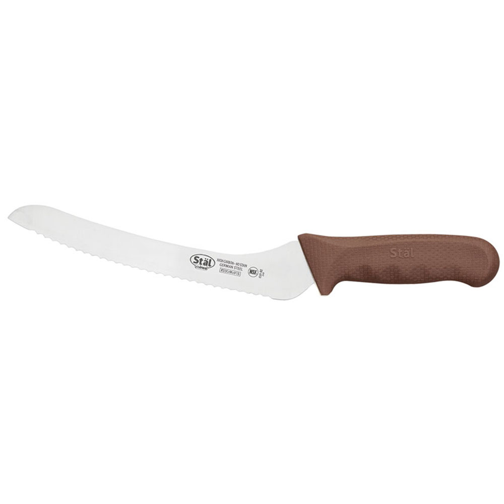 Winco Stal 9" Brown Offset Bread Knife 