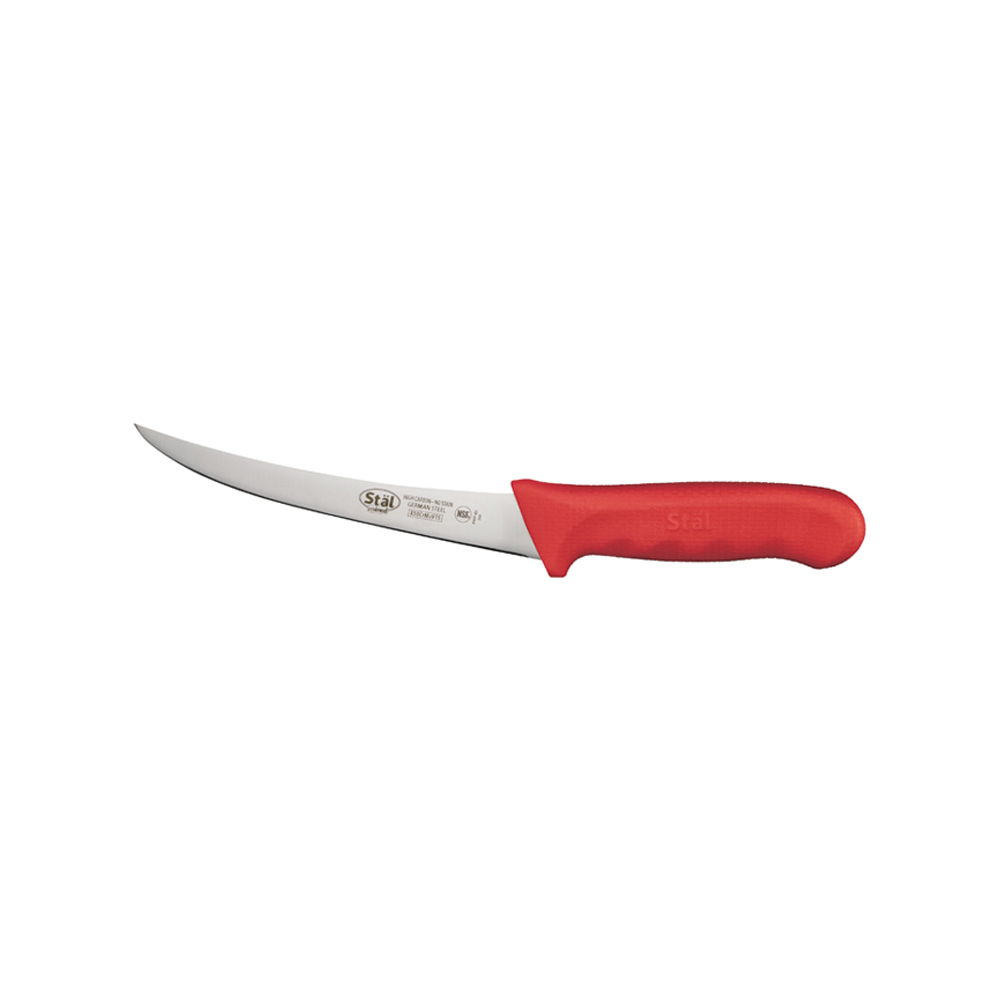 Winco Stal Red Boning Knife, 6" Flexible Curved Blade