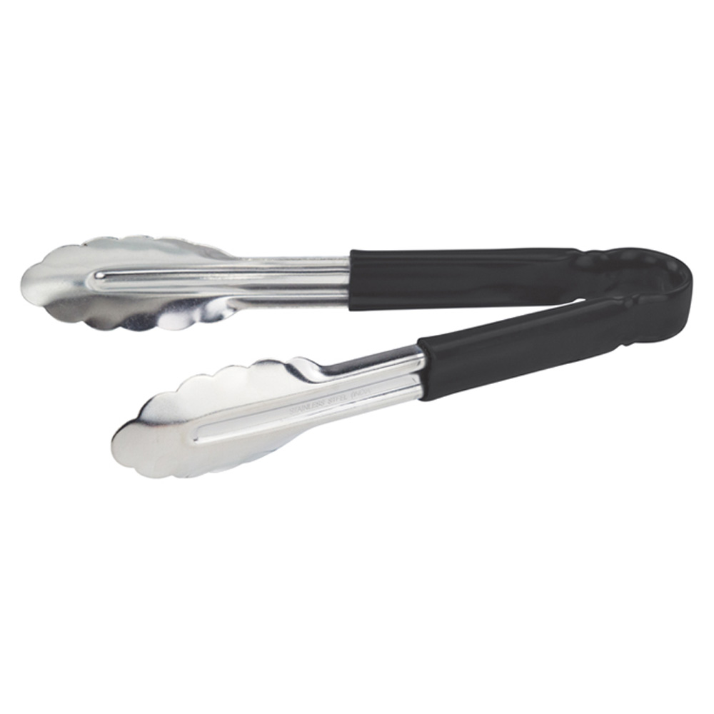 Winco Utility Tongs, Heavy Duty, with PVC Sleeve, 9"  Black