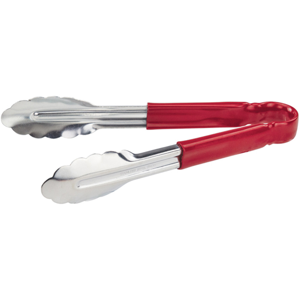 Winco Utility Tongs, Heavy Duty, with PVC Sleeve, 9" Red