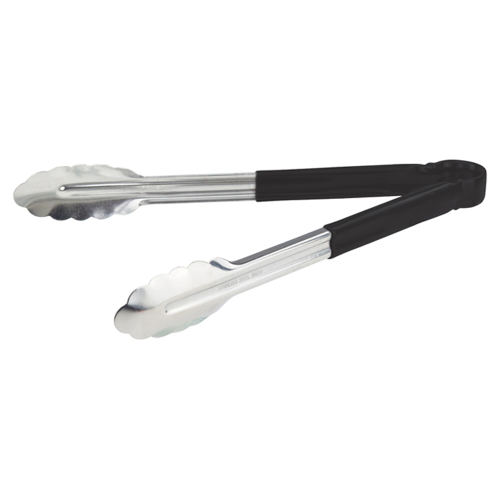 Winco Utility Tongs, Heavy Duty, with Vinyl Sleeve, 12"  Black