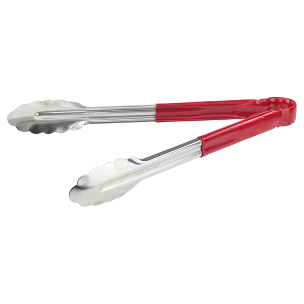 Winco Utility Tongs, Heavy Duty, with Vinyl Sleeve, 12"  Red