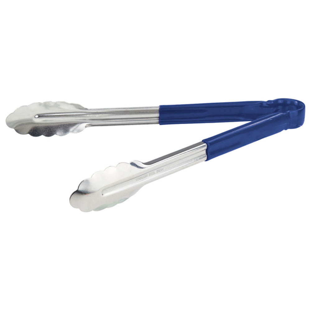 Winco Utility Tongs, Heavy Duty, with Vinyl Sleeve, 12"  Blue