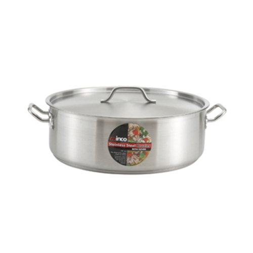 Winco 20 Quart Brazier With Cover, Stainless Steel 
