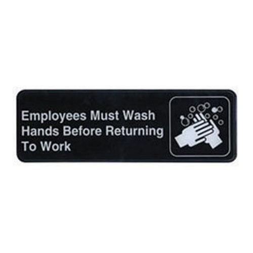 Winco Sign EMPLOYEES MUST WASH HANDS, Black w/ White Imprint