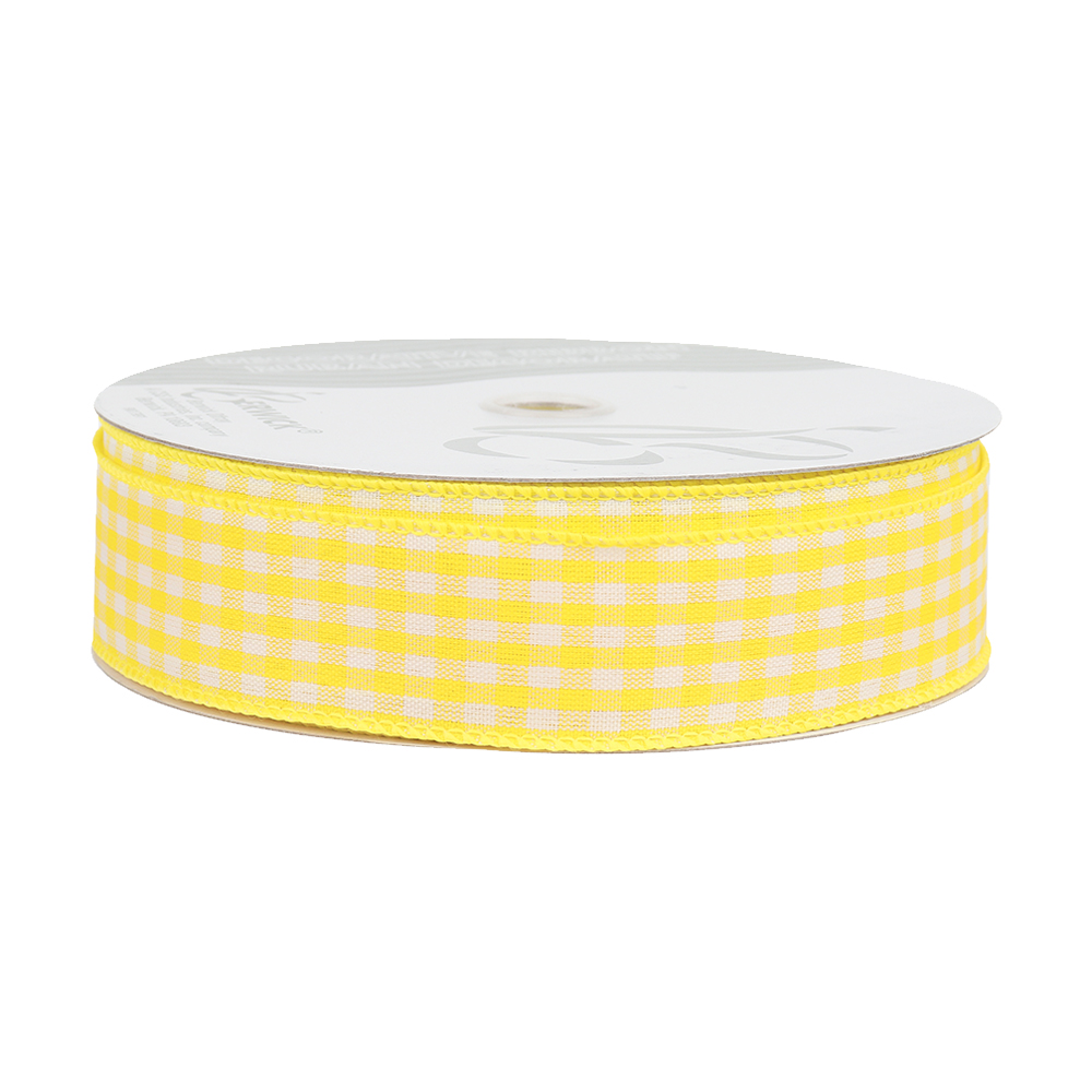 Yellow & White Gingham Ribbon, 1-1/2" Wide, 50 Yards