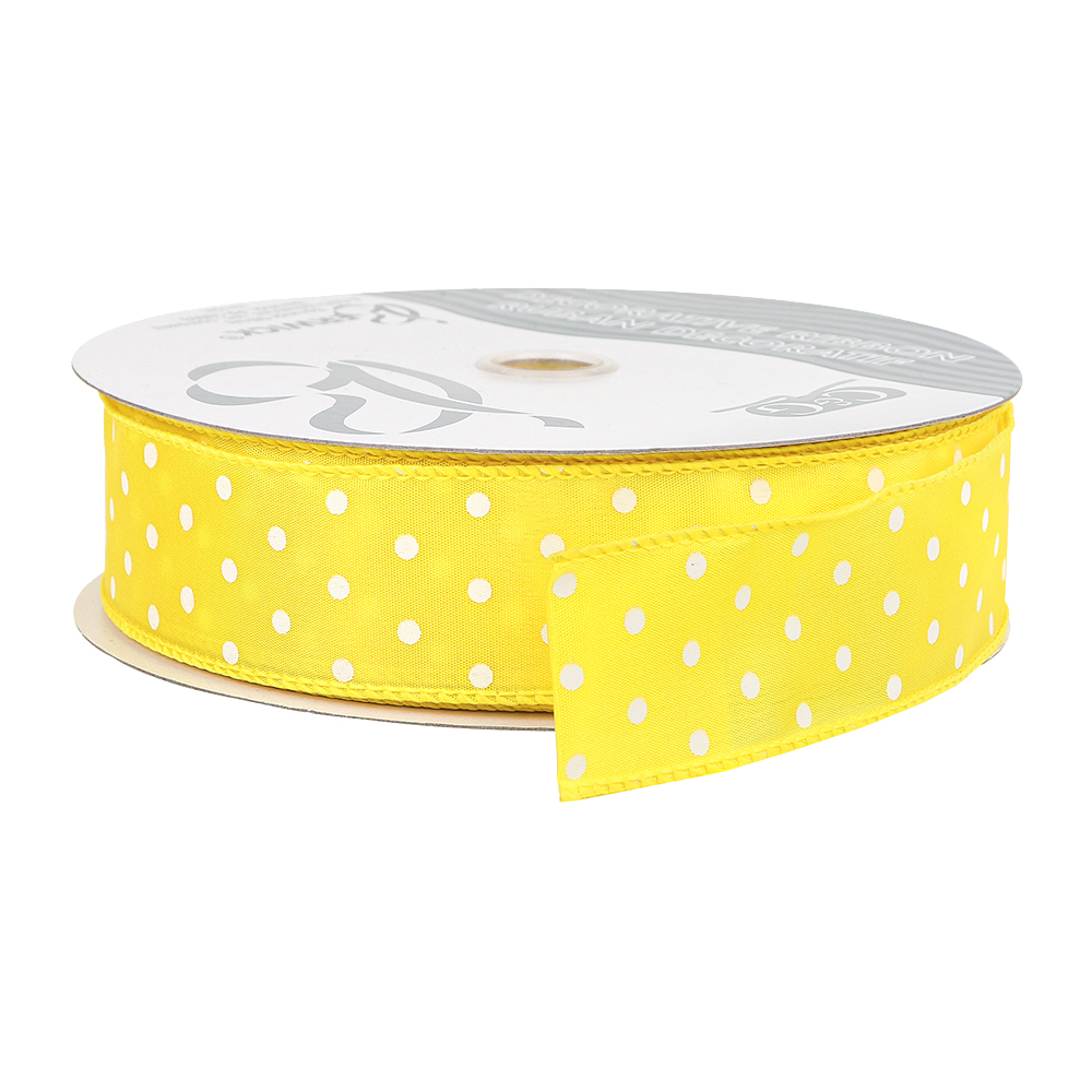 Yellow with White Dots Wired Ribbon, 1-1/2