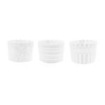 Alcas White Plastic Baking Cup, 2.4" Diameter x 1.85" High, 130ml - 3 Designs, 100 Each