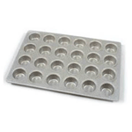 Aluminized Steel Cupcake / Muffin Pan Glazed 24 Cups. Cup Size 2-3/4" Dia. 1-3/8" Deep. Overall Size 14" x 20-2/3"