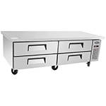 Atosa MGF8453GR Two Section Side Mount Refrigerated Chef Base 72-7/16"W X 32-1/16"D X 26-19/32"H w/4 Drawers and Extended Top