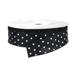 Black with White Dots Wired Ribbon, 1-1/2" Wide, 50 Yards