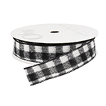 Buffalo Plaid Black & White Wired Ribbon, 1-1/2" Wide, 25 Yards