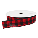 Buffalo Plaid Red & Black Wired Ribbon, 1-1/2" Wide, 25 Yards