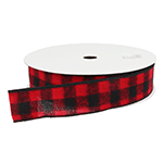 Buffalo Plaid Red & Black Wired Ribbon, 1-1/2