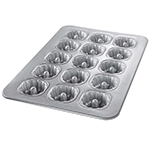 Chicago Metallic Mini Fluted Tube Cake Pan, 15 Cavities, Each Cavity 3-15/16" Top Inner Diameter, 1-11/16" Deep