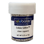 Celebakes Edible Square Silver Glitter, .25 oz. 