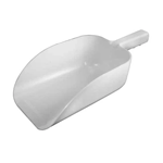 C.R. Mfg Plastic Flour Scoop, 82 oz. White. Overall Size: 14". Bowl Size 5" x 9"