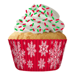 Cupcake Creations Paper Cups, Red with White Snowflakes, Pack of 32