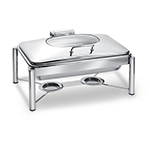 Eastern Tabletop 3955GS 8 Qt. S/S Rectangular Induction Chafer w/Glass and Stainless Hinged Cover and Stand