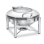 Eastern Tabletop 3958GS 6 Qt. Round S/S Induction Chafer w/ Hinged Glass and Stainless Cover and Stand