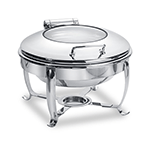 Eastern Tabletop 3918GS 6 Qt Round Induction Chafer w/ Hinged Glass Dome Cover & Stand - Stainless Steel