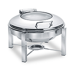 Eastern Tabletop Stainless Steel Round Induction Chafer w/ Hinged Glass Dome Cover & Stand, 6 Qt