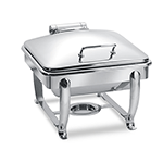 Eastern Tabletop Stainless Steel Square Induction Chafer w/ Hinged Dome Cover & Stand - 6 Qt.