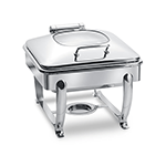 Eastern Tabletop Stainless Steel Square Induction Chafer w/ Hinged Glass Dome Cover & Stand - 6 Qt.