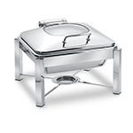 Eastern Tabletop Stainless Steel Square Induction Chafer w/ Hinged Glass Dome Cover and Stand - 6 Qt.