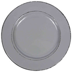 Elite Global Solutions D850T Trestles Vintage California 8 1/2" Gray Round Double-Line Melamine Plate - Case of 6