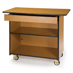 Geneva 6710708 Enclosed Service Cart - 1 Center Drawer and 1 Fixed Shelf - Ebony Wood Laminate Finish