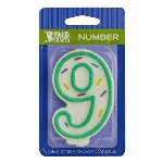 Green Sprinkle 'Number Nine' Candle, 3.15" x 1.95" x 0.6"