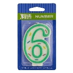 Green Sprinkle 'Number Six' Candle, 3.1" x 1.95" x 0.6"