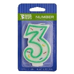 Green Sprinkle 'Number Three' Candle, 3