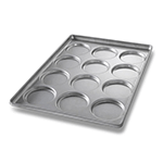 Hamburger Pan Aluminized Steel 12 Cavities 5" Top Inner Diameter (4-3/4" Bottom Outside), 1/2" Deep