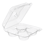 Hinged Clear Plastic Muffin Container, 4 Cavities - Case of 300