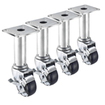 Krowne 28-117S 8-1/2"-10-1/2" Adjustable Height 3-1/2" x 3-1/2" Plate Caster with 3" Wheel (Set of 4)