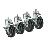 Krowne 28-145S Threaded Stem Caster, Swivel with Brake, 5" Dia. Set of 4