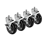 Krowne 28-146S, 3/4"-10 x 1" Threaded 5" Swivel with Brake Stem Caster, Set of 4