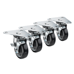 Krowne Metal 28-116S Royal Series 3-1/2" x 3-1/2" Plate Caster with 3" Locking Wheels (Set of 4)