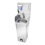 Krowne Metal HS-42 - 16" Wide Foot Valve Pedestal Hand Sink with Side Splashes & Soap/Towel Dispenser