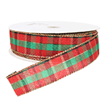 Modern Plaid Red & Green Wired Ribbon, 1-1/2" Wide, 50 Yards